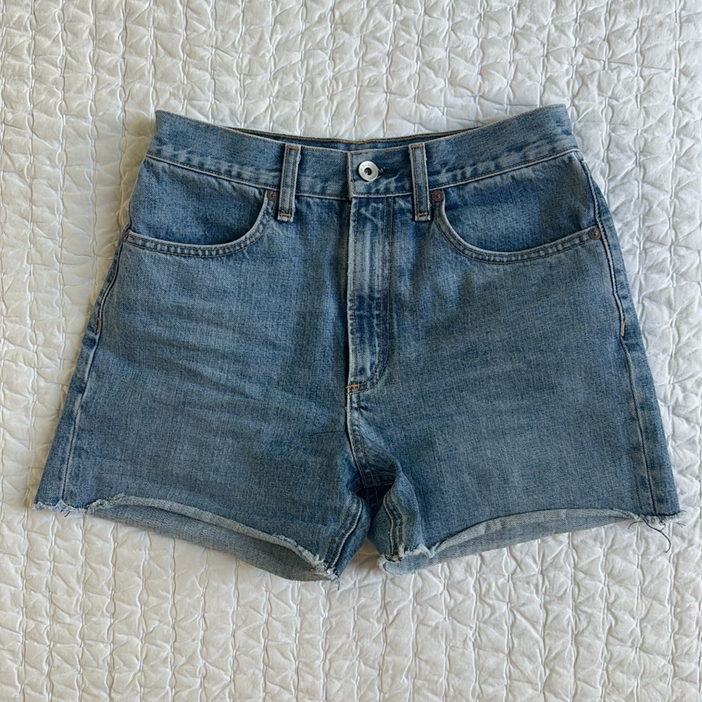 rag & bone High Waisted Frayed Hem Blue Denim Jean Shorts
